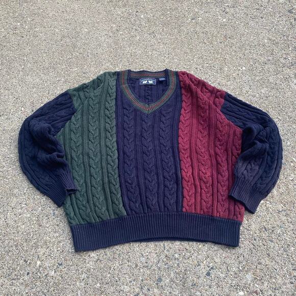 90s Woods & Gray Vintage Men’s Cable Knit Sweater - Picture 1 of 6